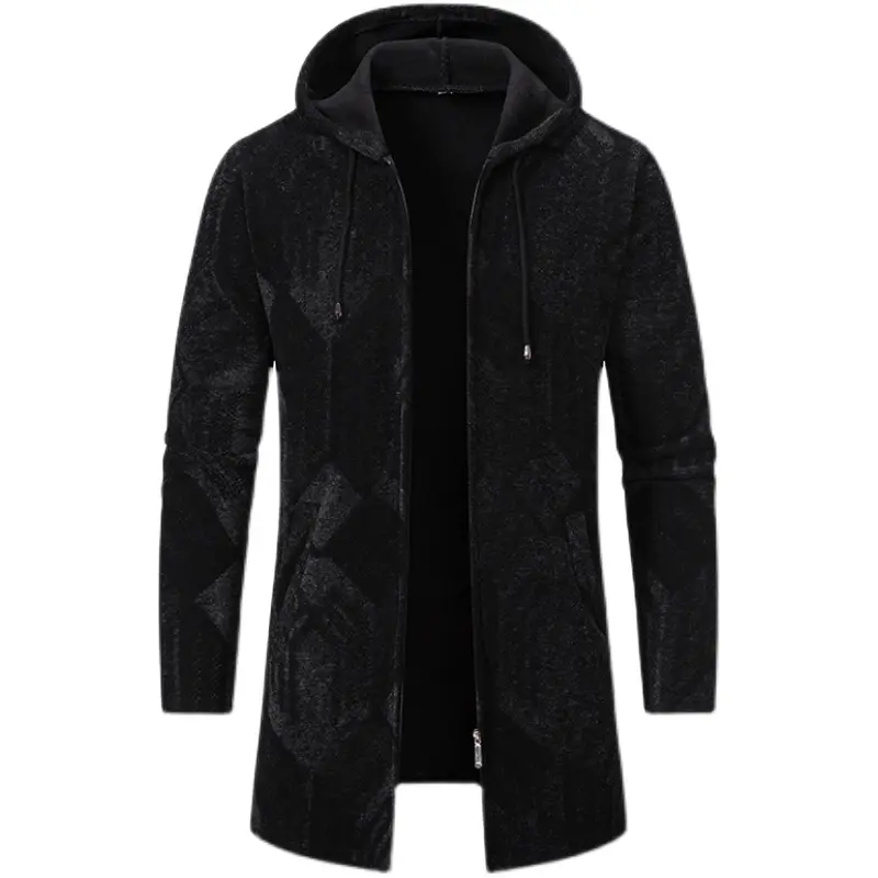 Men Hooded Long Cardigans Sweatercoats Winter Fleece Warm Cardigans Sweaters New Fashion Male Black Outwear Casual Sweaters  4X