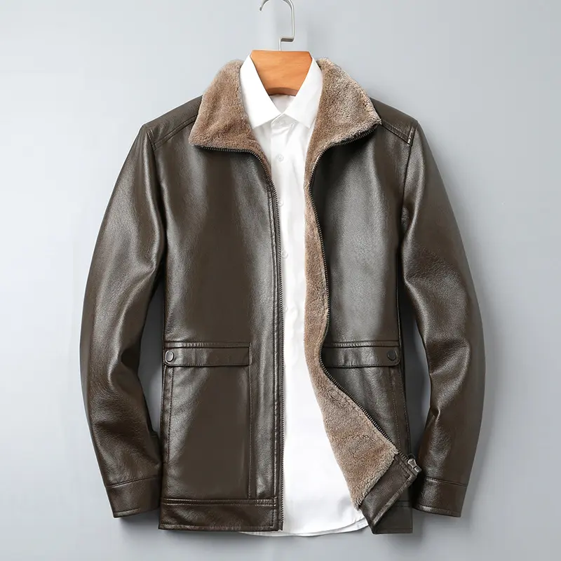 New Winter Men Wool Liner Warm Leather Jacket Man Fleece Fur Collar Leather Jackets Quality Male Casual PU Leather Coats 3XL
