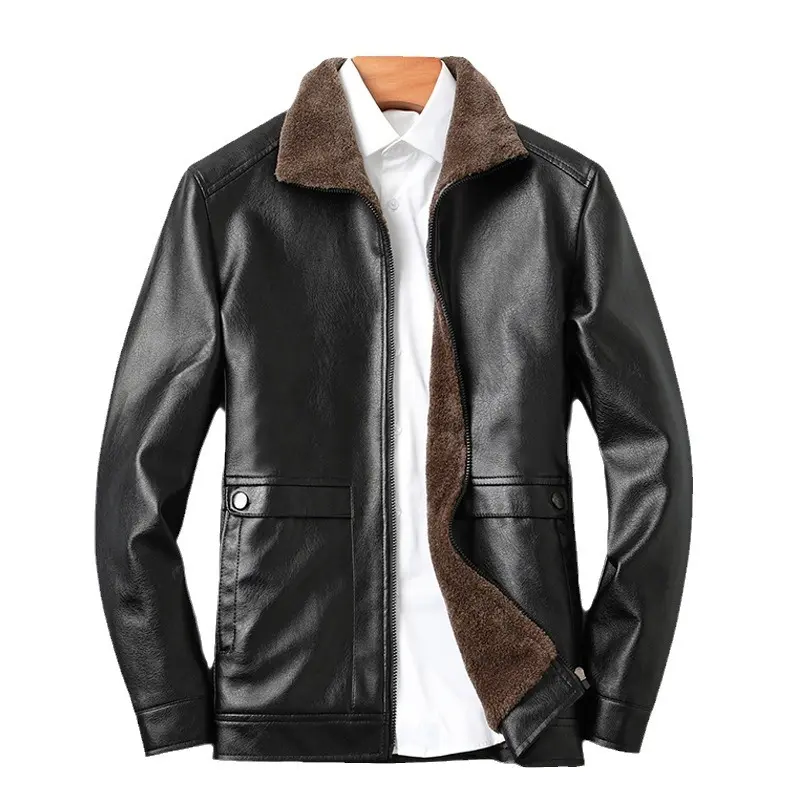 New Winter Men Wool Liner Warm Leather Jacket Man Fleece Fur Collar Leather Jackets Quality Male Casual PU Leather Coats 3XL