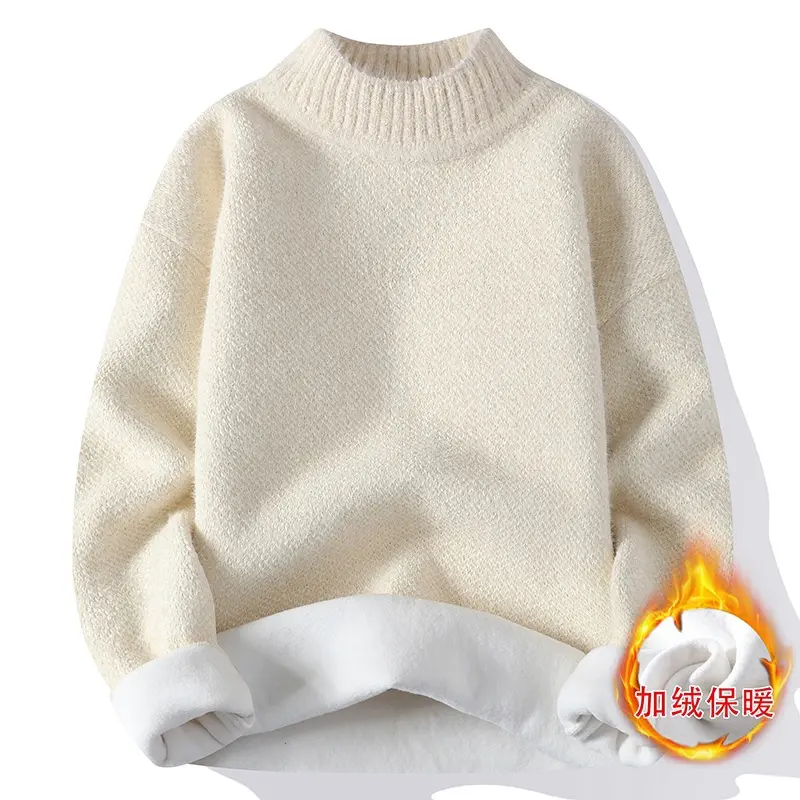 New Winter Men Mock Neck Sweaters Fleece Warm Knitted Pullovers Man Streetwear Loose Casual Sweaters Good Quality Male Pullovers