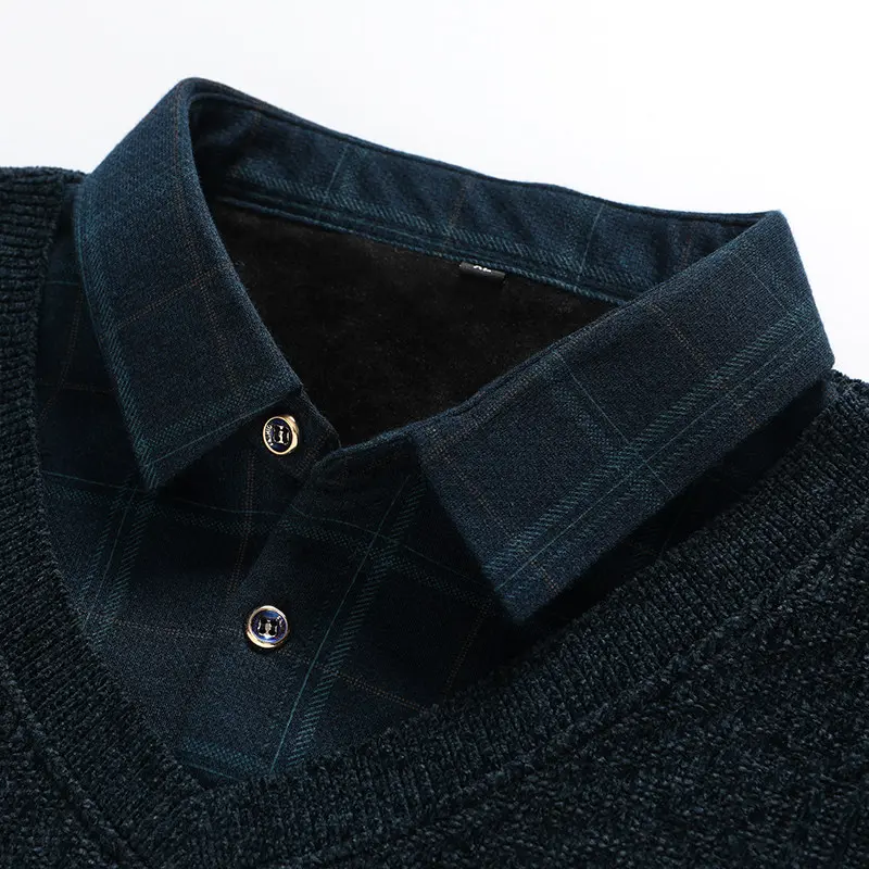 New Winter Men Shirt Collar Sweaters Male Casual Knitted Pullover Sweaters High Quality Man Outwear Fleece Warm Sweatercoats 5XL
