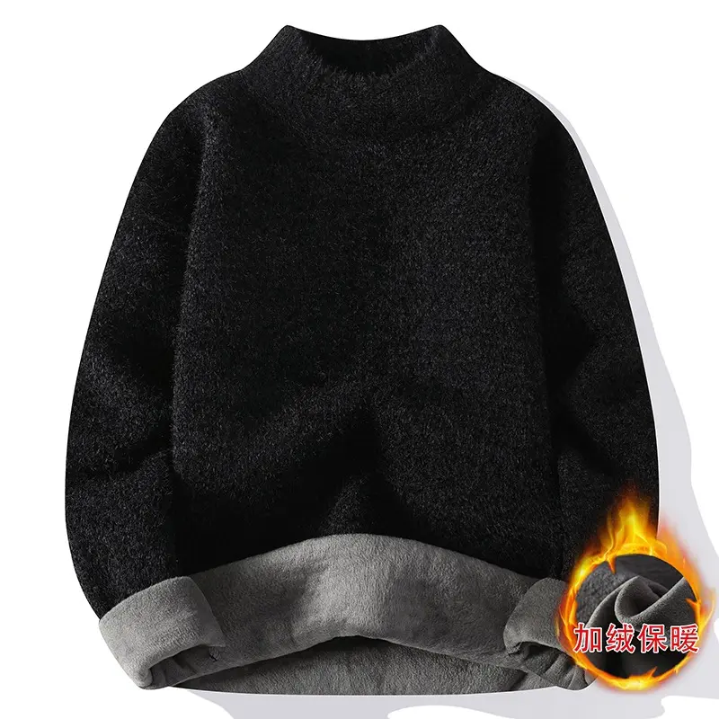 New Winter Men Mock Neck Sweaters Fleece Warm Knitted Pullovers Man Streetwear Loose Casual Sweaters Good Quality Male Pullovers