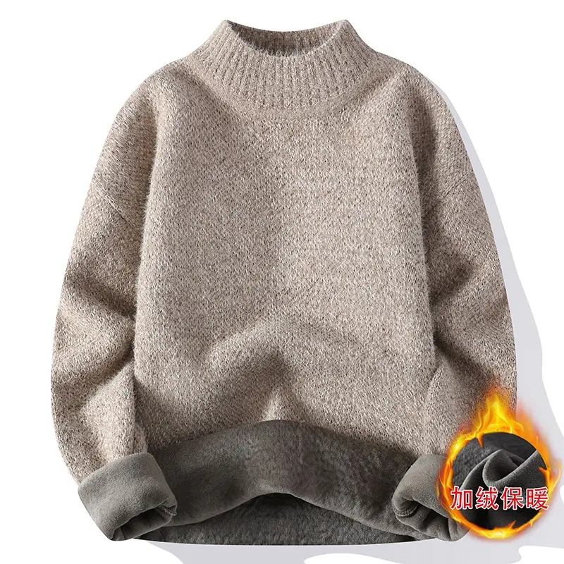 New Winter Men Mock Neck Sweaters Fleece Warm Knitted Pullovers Man Streetwear Loose Casual Sweaters Good Quality Male Pullovers
