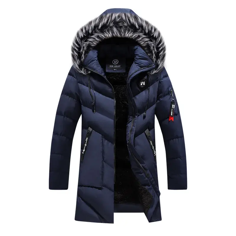 Men Winter Trench Coats Long Down Jackets Hooded Casual Jackets High Quality Male Cotton Slim Warm Parkas Fleece Winter Coats