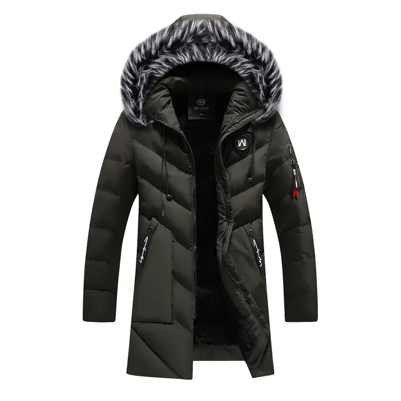 Men Winter Trench Coats Long Down Jackets Hooded Casual Jackets High Quality Male Cotton Slim Warm Parkas Fleece Winter Coats