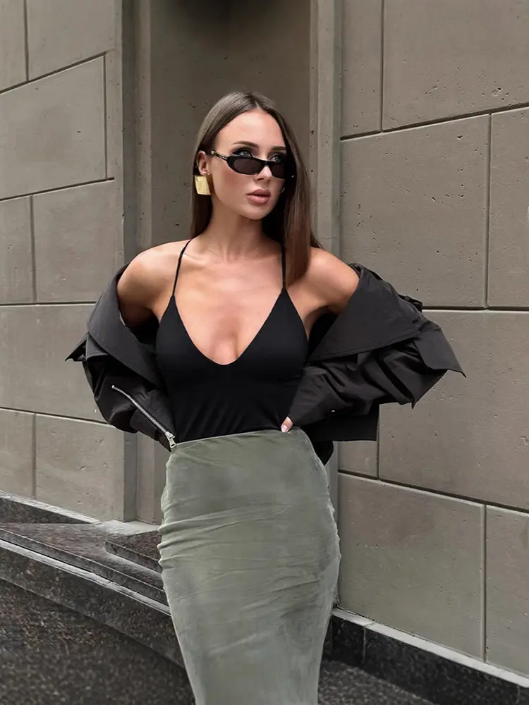 Autumn Winter Retro Fashion Silver Fox Fur Green Slim Fit High Waist Hip Wrapped Fish Tail Half Skirt Elegant Casual Long Skirt