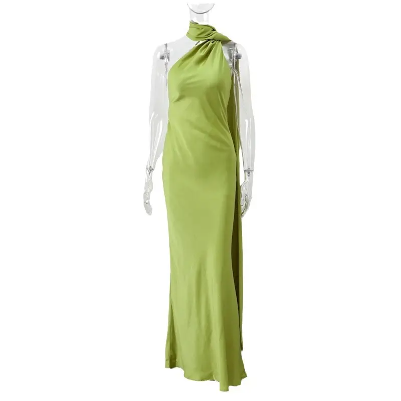 Autumn Women's Dress Elegant Satin Ribbon Suspender Party Sleeveless Dress