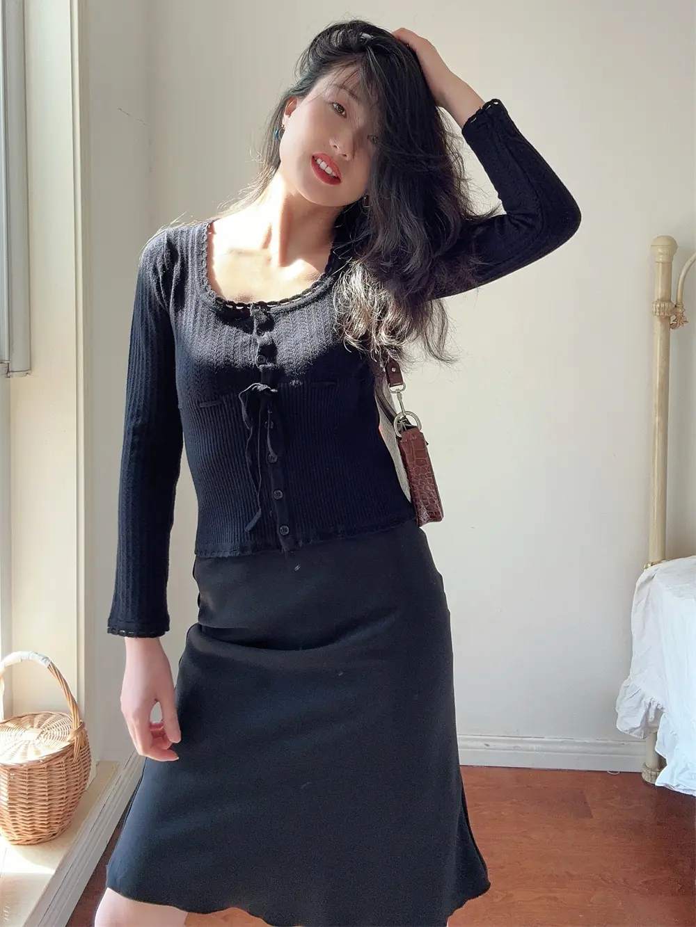 French Retro Square Neck Hook Flower Hollow Tie Waist Knit Sweater for Ladies Thin Sweater Jacket