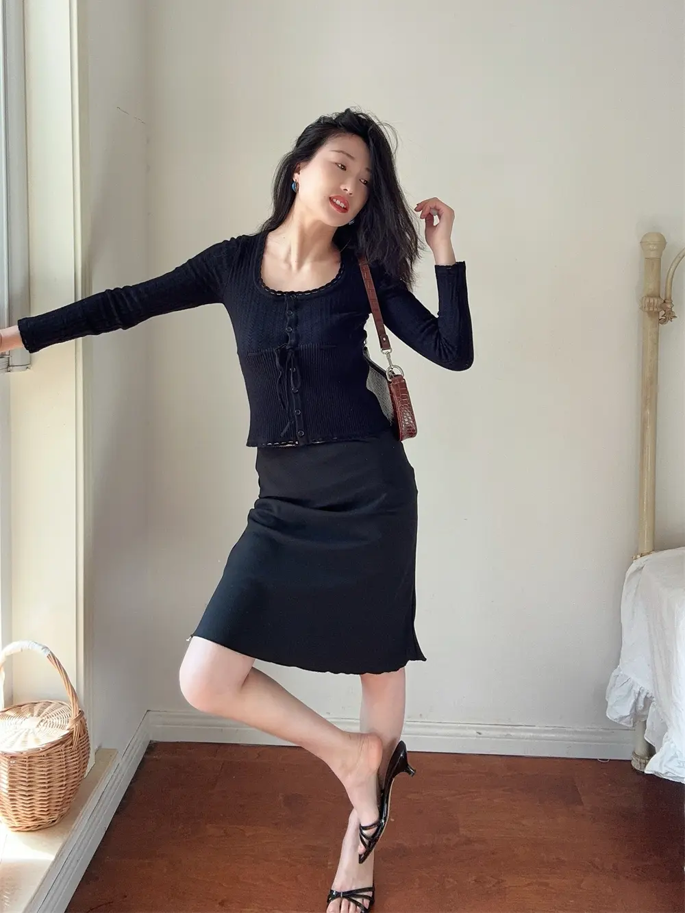 French Retro Square Neck Hook Flower Hollow Tie Waist Knit Sweater for Ladies Thin Sweater Jacket