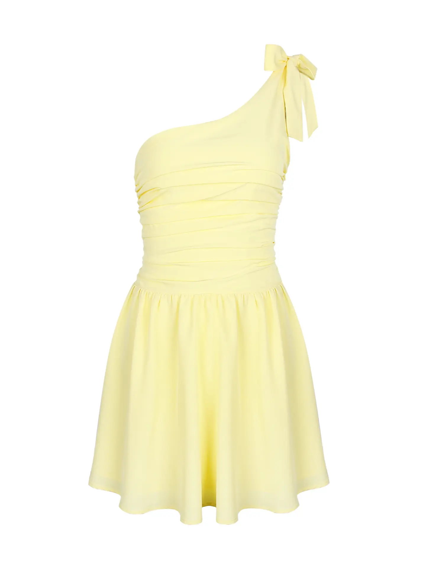 Fashion Women's Slanted Shoulder Bow Pleated Slim Fit Summer Dress Women's Yellow Short Skirt Sweet and Spicy Style Skirt