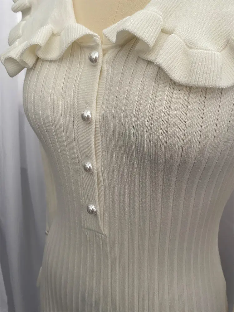 Lotus Leaf Edge Dress Knitted Skirt Autumn and Winter New Retro Lady French Dress