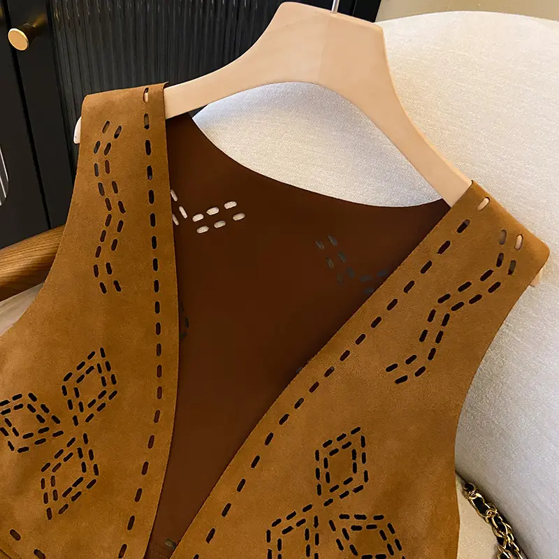 Ethnic Style Diamond Shaped Hollow Out Tassel Vest Outerwear Bohemian Style Travel Vest