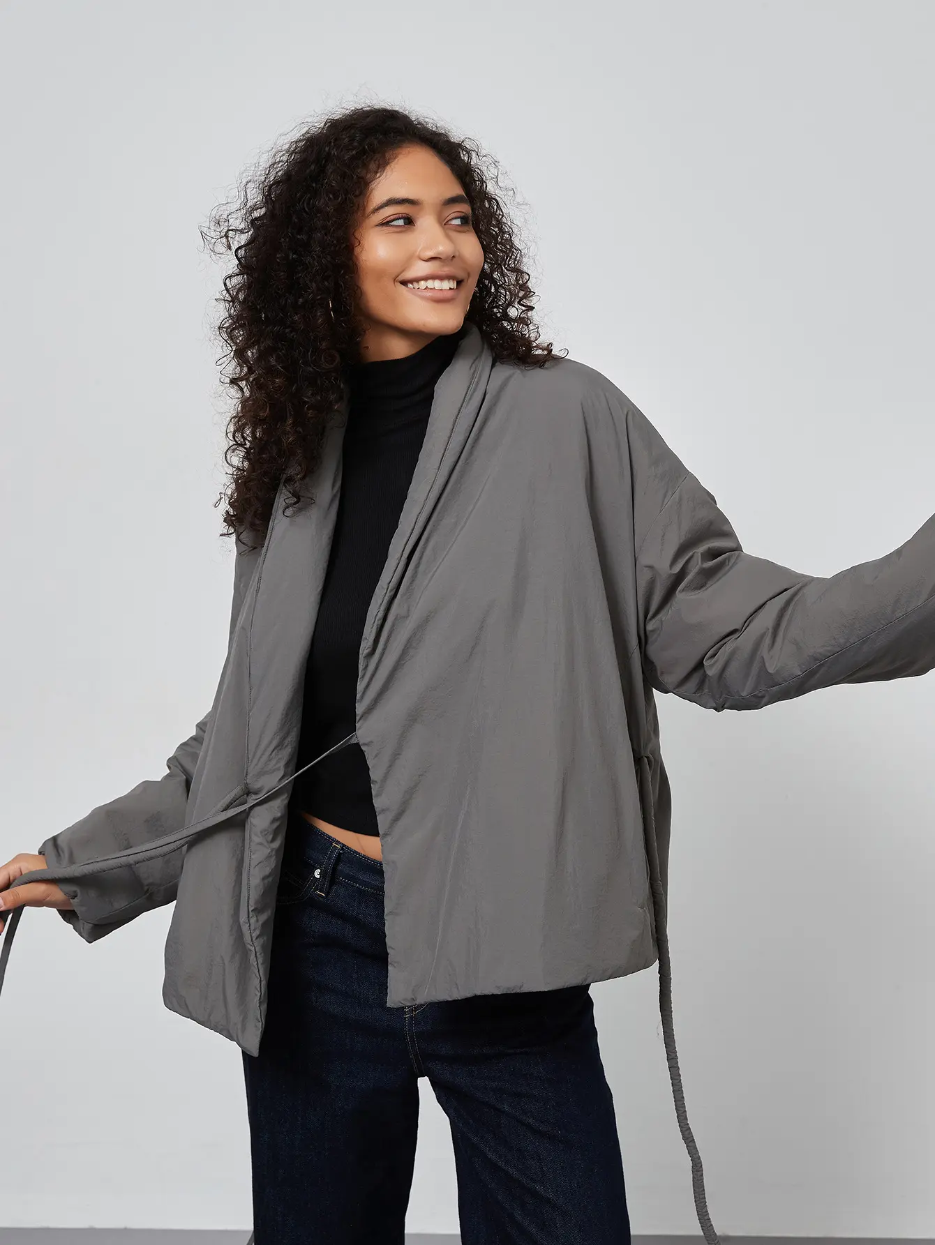 Women's Fashionable Double Breasted Lace Up Wrapped Cotton Jacket Solid Color Cotton Jacket Winter