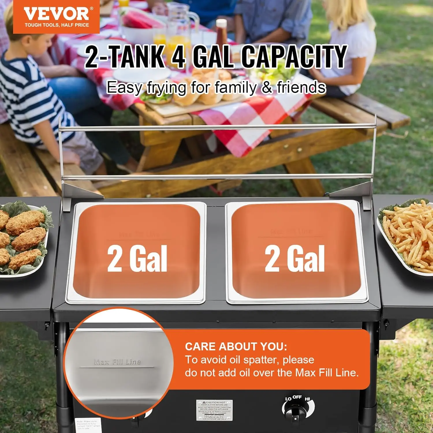 Outdoor Propane Deep Fryer, Double Burners Commercial Fryer, 16 Qt Stainless Steel Cooker with Removable Baskets & Lids & Tanks