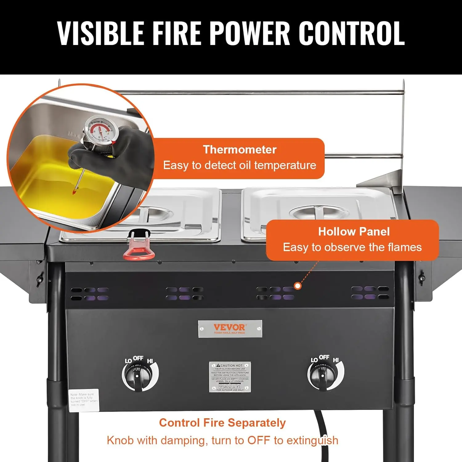 Outdoor Propane Deep Fryer, Double Burners Commercial Fryer, 16 Qt Stainless Steel Cooker with Removable Baskets & Lids & Tanks