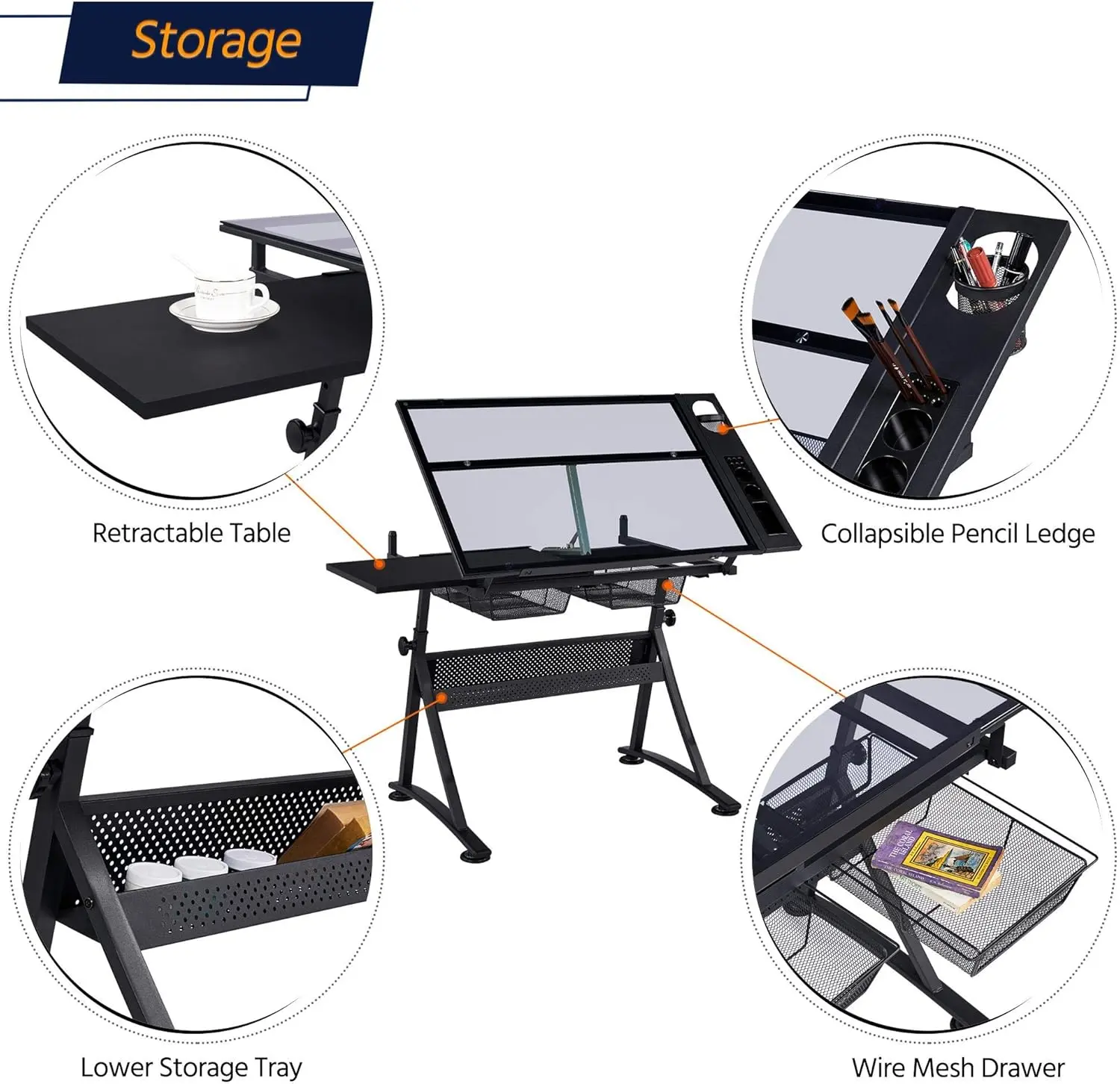 Drafting Table w/Stool Height Adjustable Multifunctional Art Craft Artists Desk Tilting Glass Tabletop Diamond Paintings