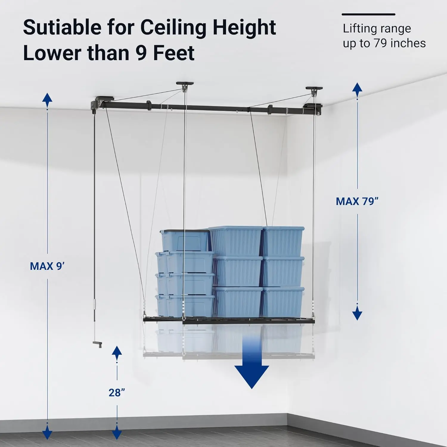 Garage Lifting Metal Rack, 4x4 Ft Overhead Garage Storage Racks, Adjustable Heavy-Duty Ceiling Organization System