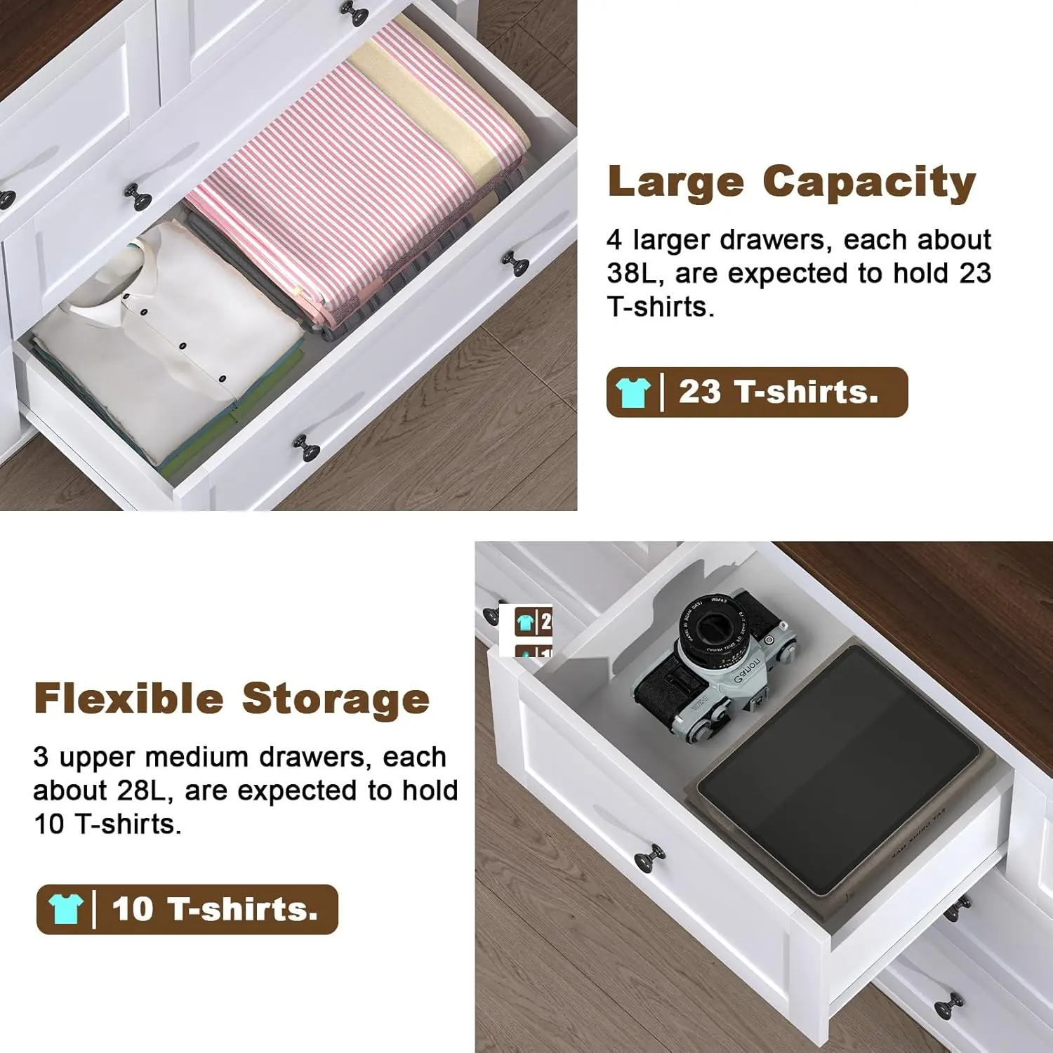 LED Dresser with Charging Station, 7 Drawer Dresser for Bedroom, Chest of Drawers with LED Lights, Wood Dresser for Closet