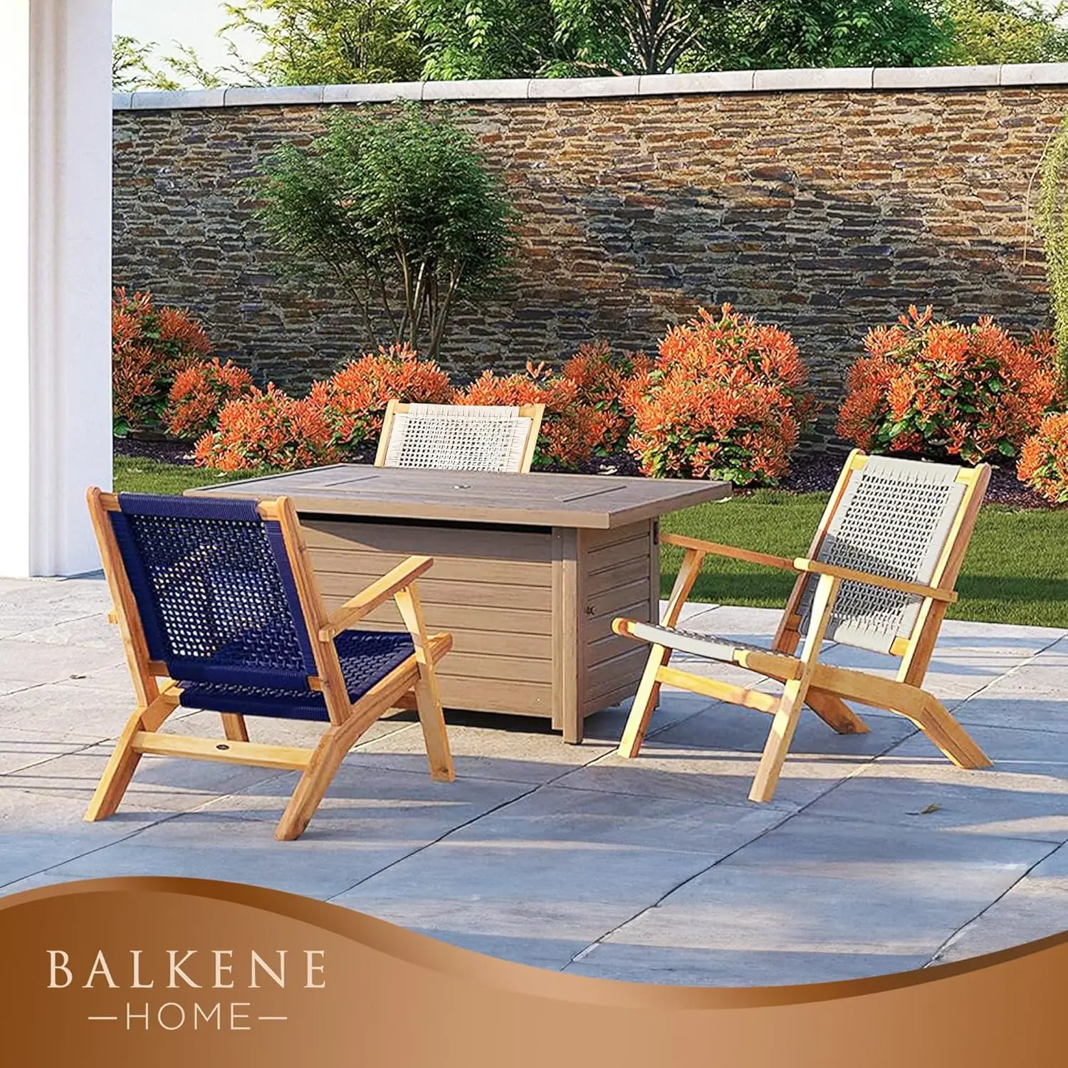 Balkene Home 63635 Vega Natural Stain Outdoor Chair Acacia Wood Construction Woven Web Seat Mid Century