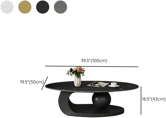 Modern Stone Coffee Table with Abstract Metal Base Living Room Table Center Table for Home Furniture-39" L x 20" W x 17" H