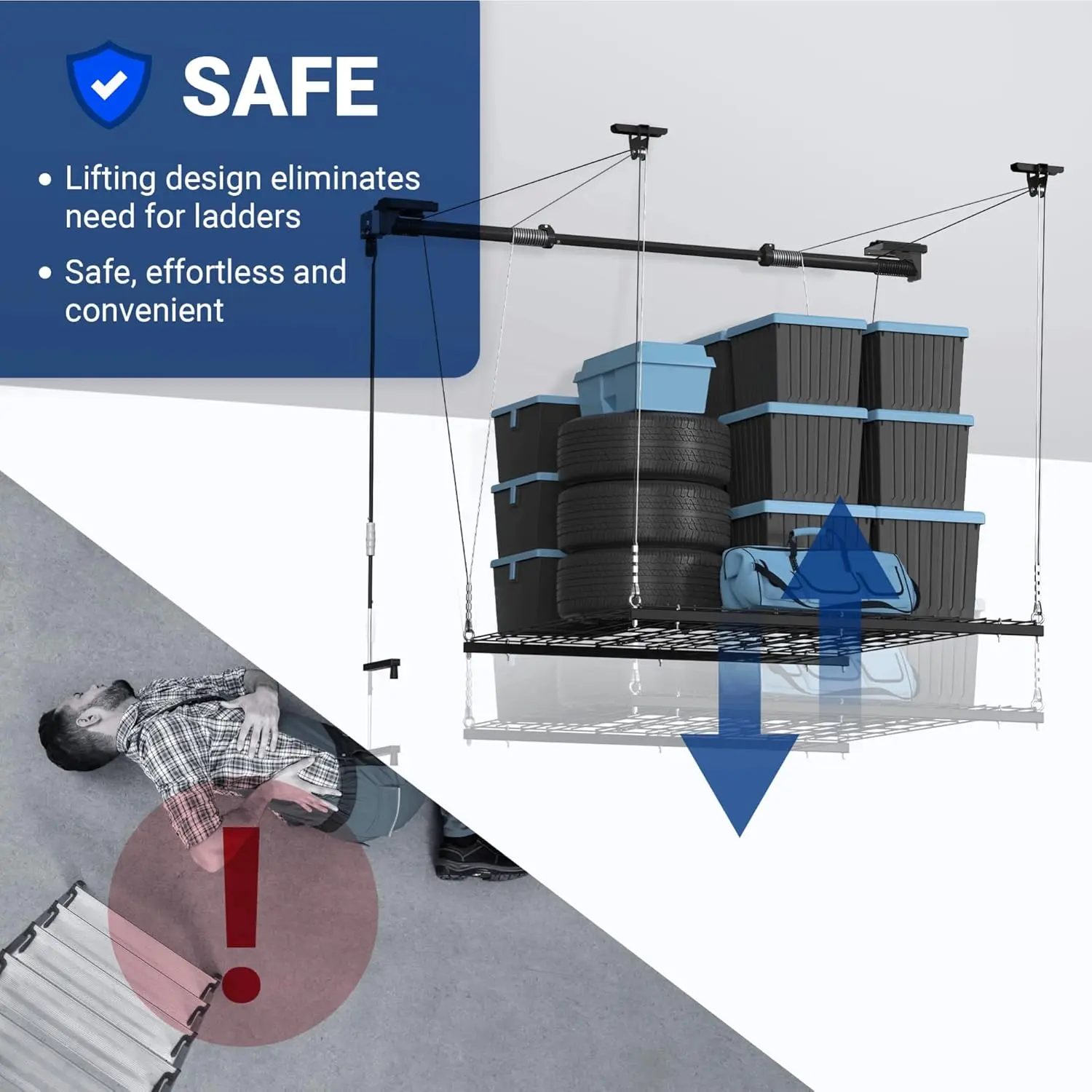 Garage Lifting Metal Rack, 4x4 Ft Overhead Garage Storage Racks, Adjustable Heavy-Duty Ceiling Organization System