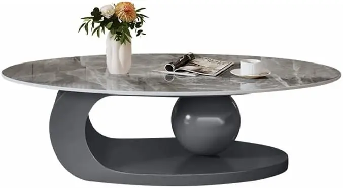 Modern Stone Coffee Table with Abstract Metal Base Living Room Table Center Table for Home Furniture-39" L x 20" W x 17" H