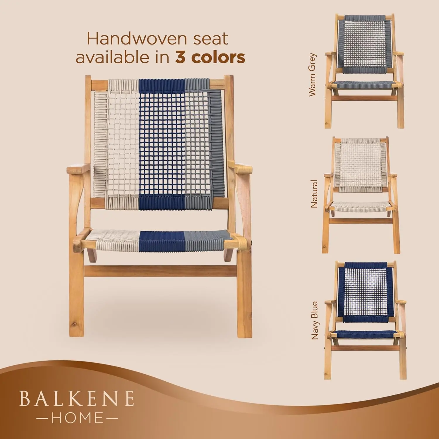 Balkene Home 63635 Vega Natural Stain Outdoor Chair Acacia Wood Construction Woven Web Seat Mid Century