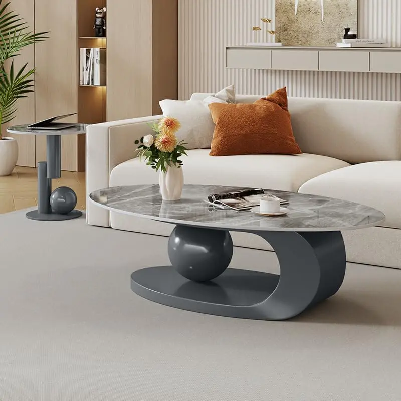Modern Stone Coffee Table with Abstract Metal Base Living Room Table Center Table for Home Furniture-39" L x 20" W x 17" H