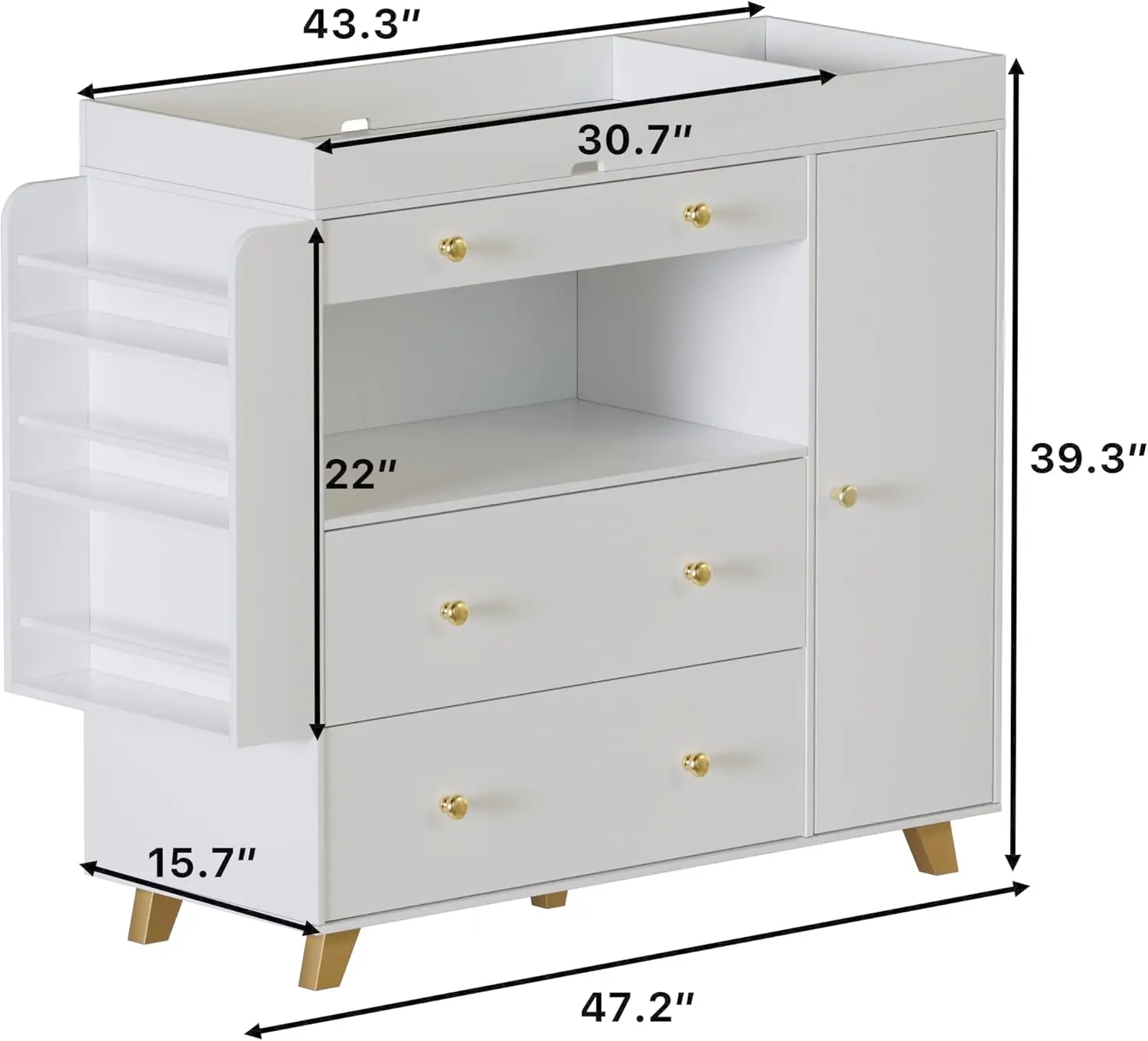 Nursery Dresser with Baby Changing Table, Modern Diaper Changing Station,Dresser for Nursery with 3 Drawers & Shelves