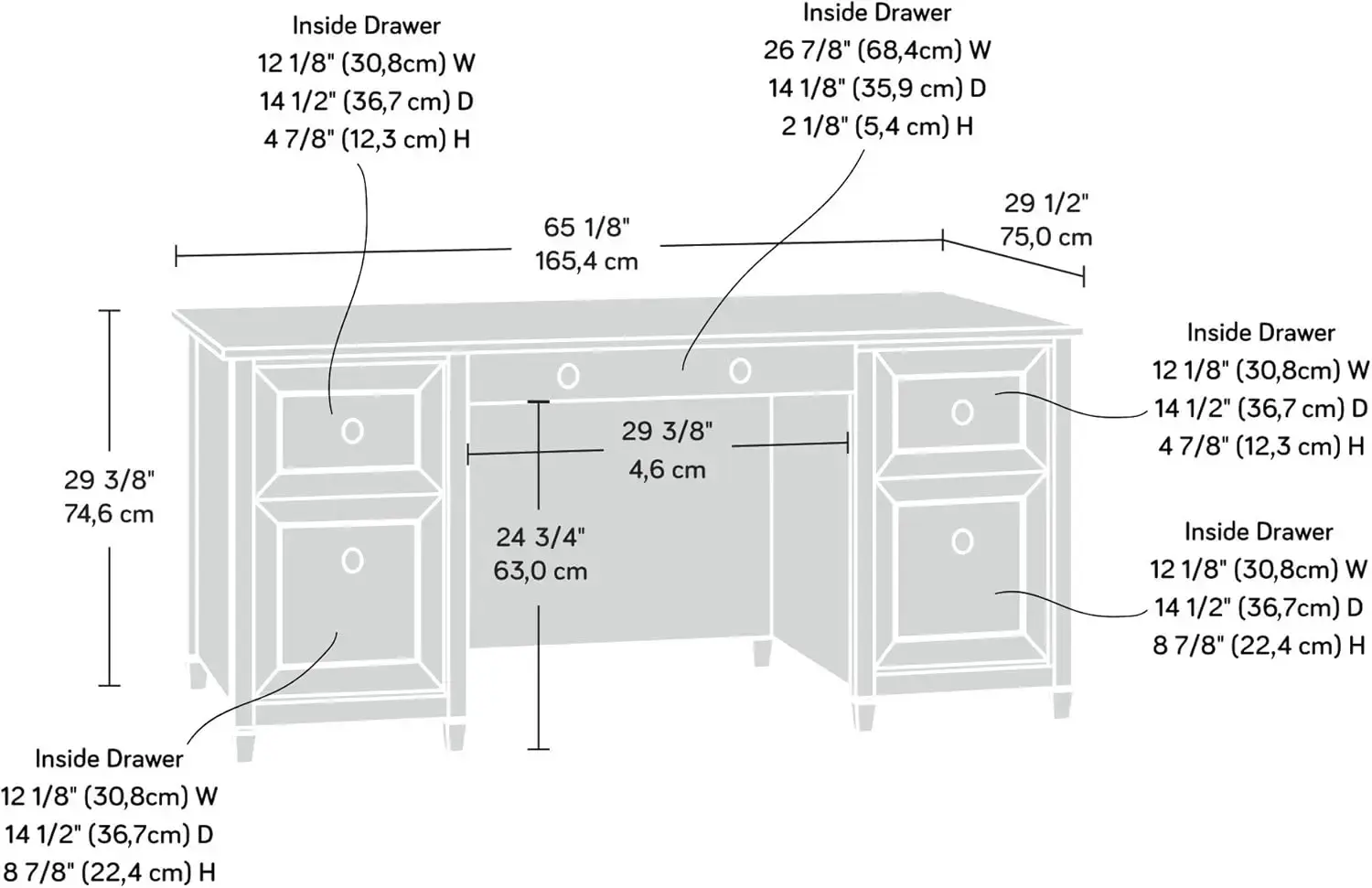 Edge Water Executive Desk, L: 65.12" x W: 29.53" x H: 29.37", Chalked Chestnut