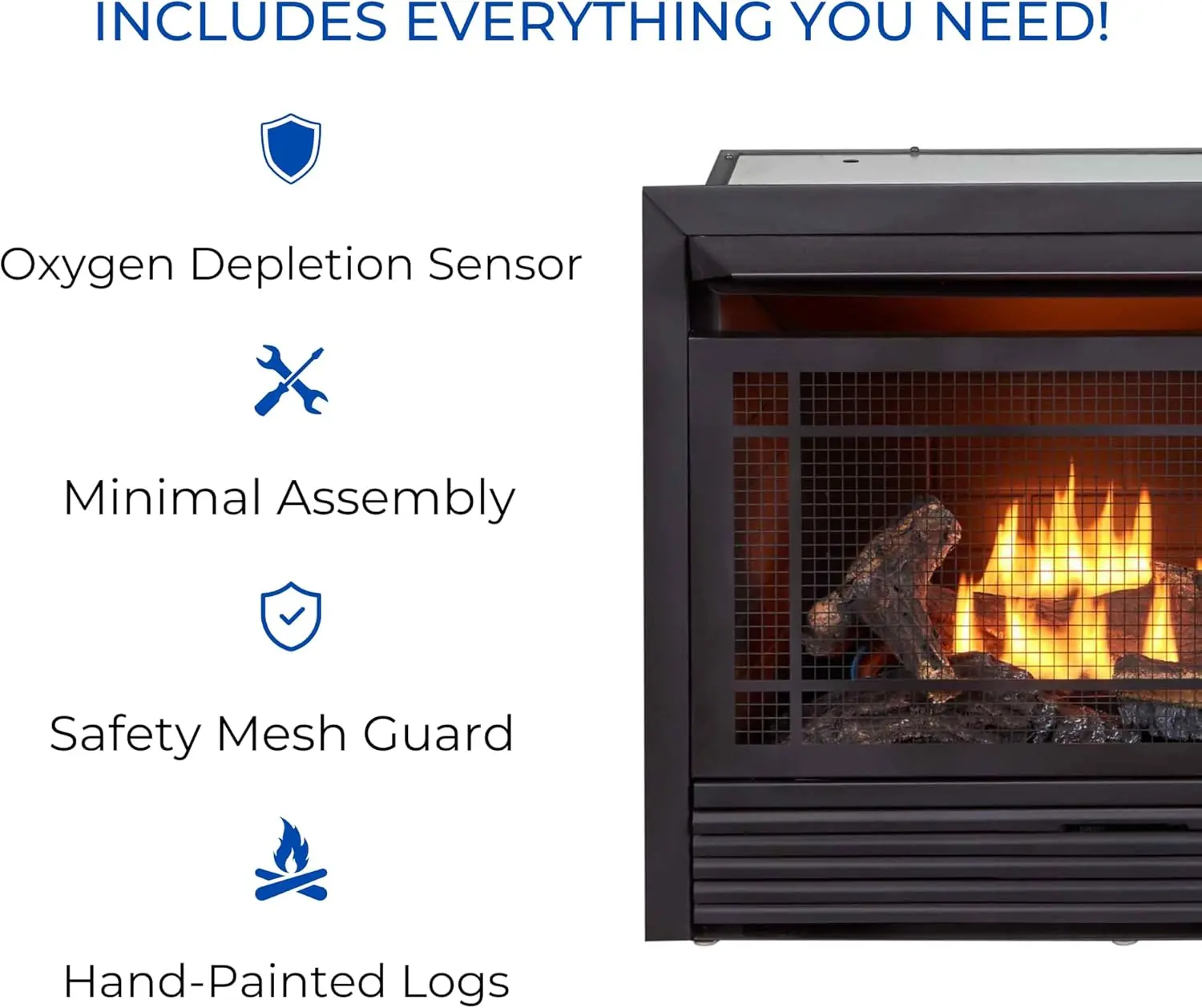 Ventless 26,000 BTU Heats 1,350 Square Feet Dual Fuel No-Clearance Gas Fireplace Insert with Remote Control, Black