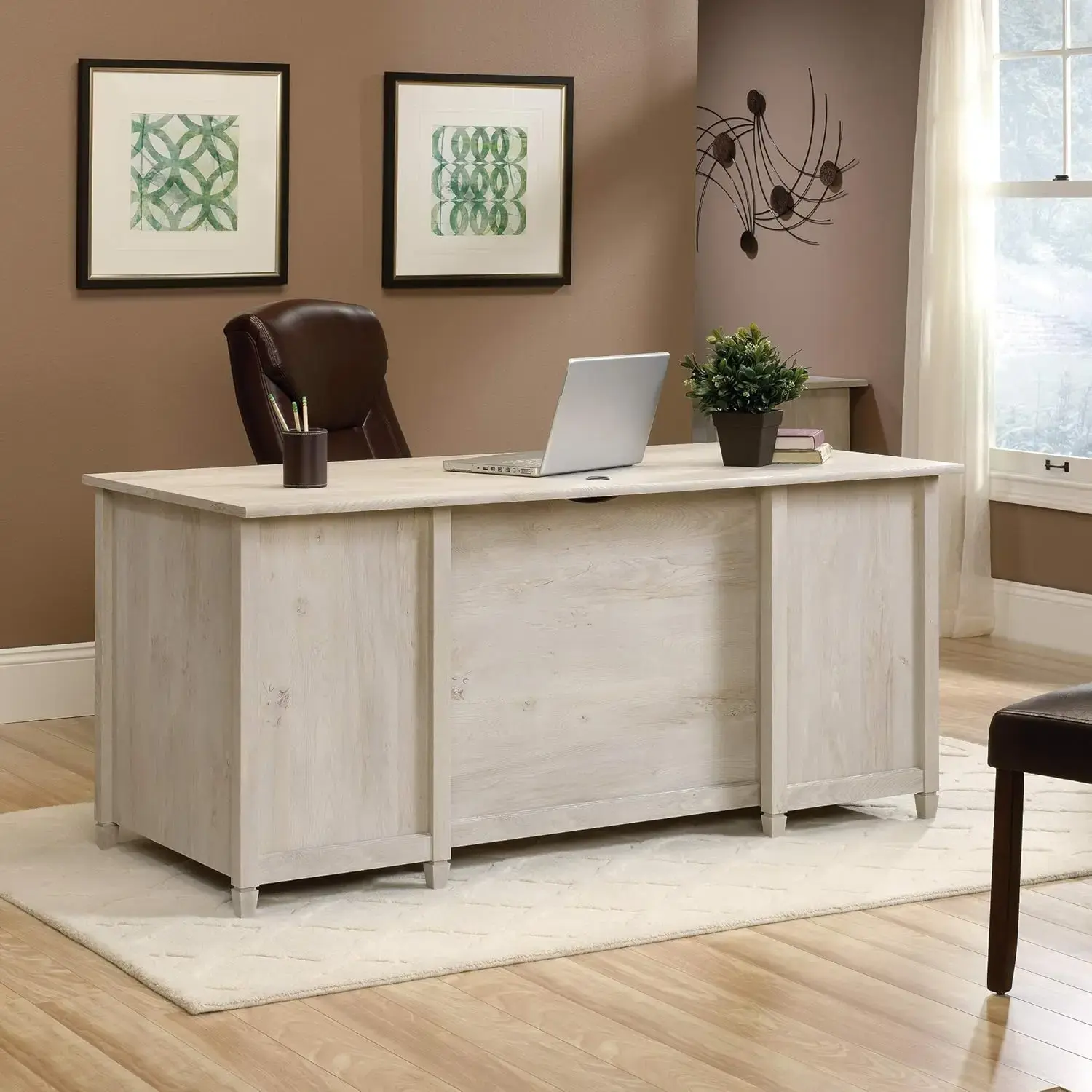 Edge Water Executive Desk, L: 65.12" x W: 29.53" x H: 29.37", Chalked Chestnut