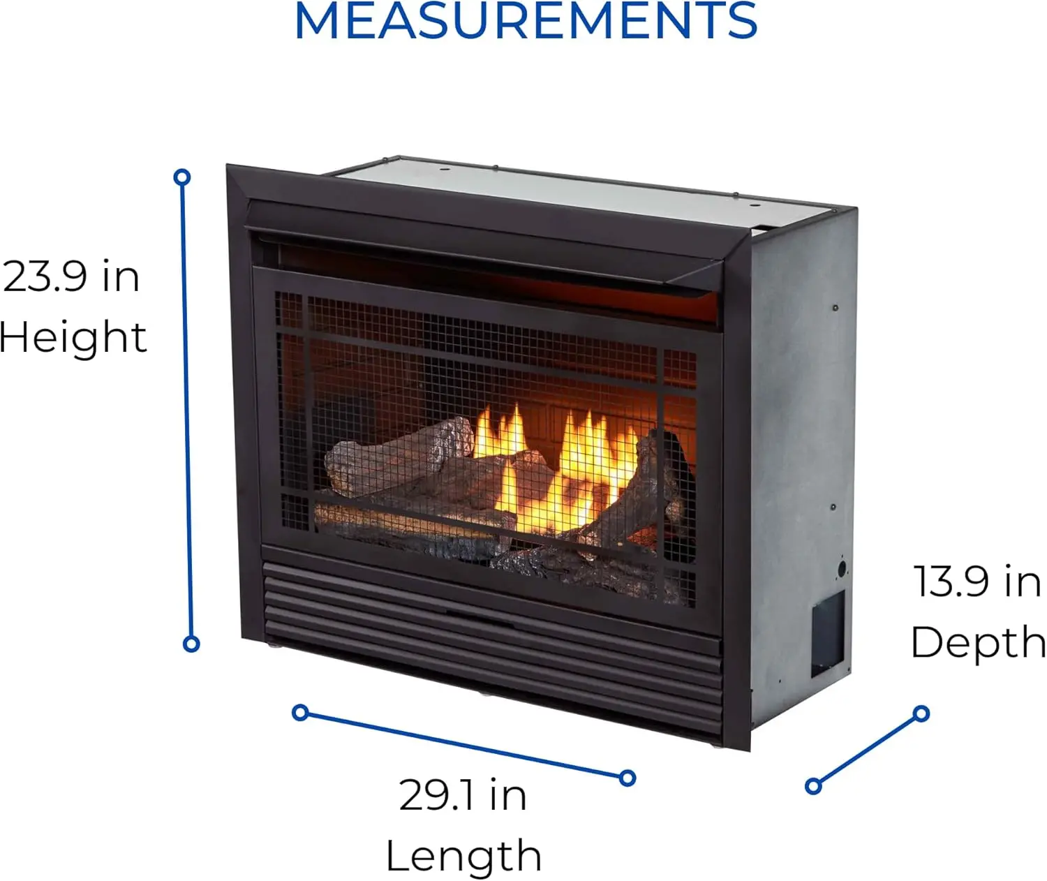 Ventless 26,000 BTU Heats 1,350 Square Feet Dual Fuel No-Clearance Gas Fireplace Insert with Remote Control, Black