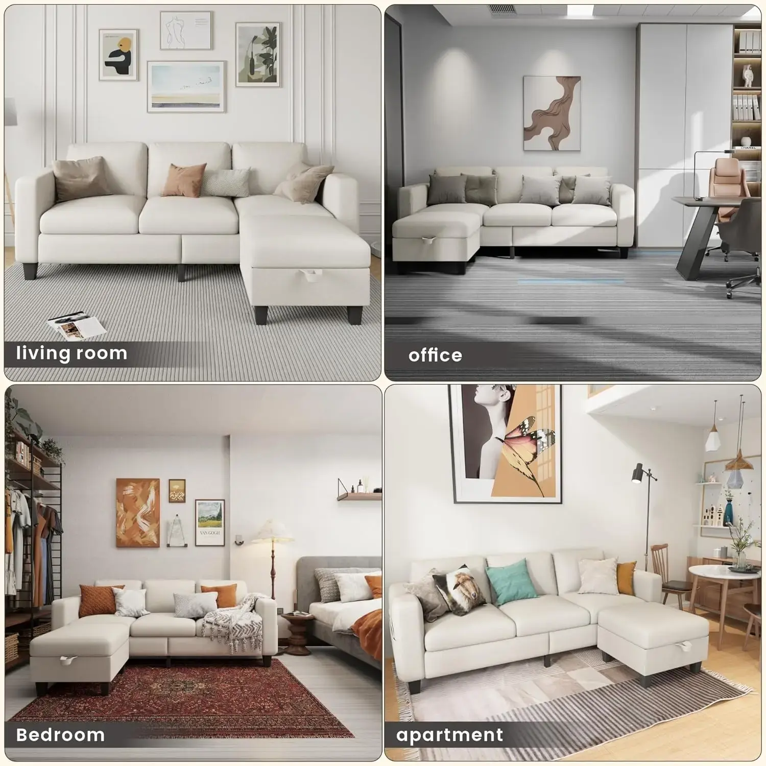 Couches for Living Room - Sectional Sofa L Shaped Cloud Couch-Small Modular 3 Seat-Comfy Linen with Storage Deep Seat Sofa