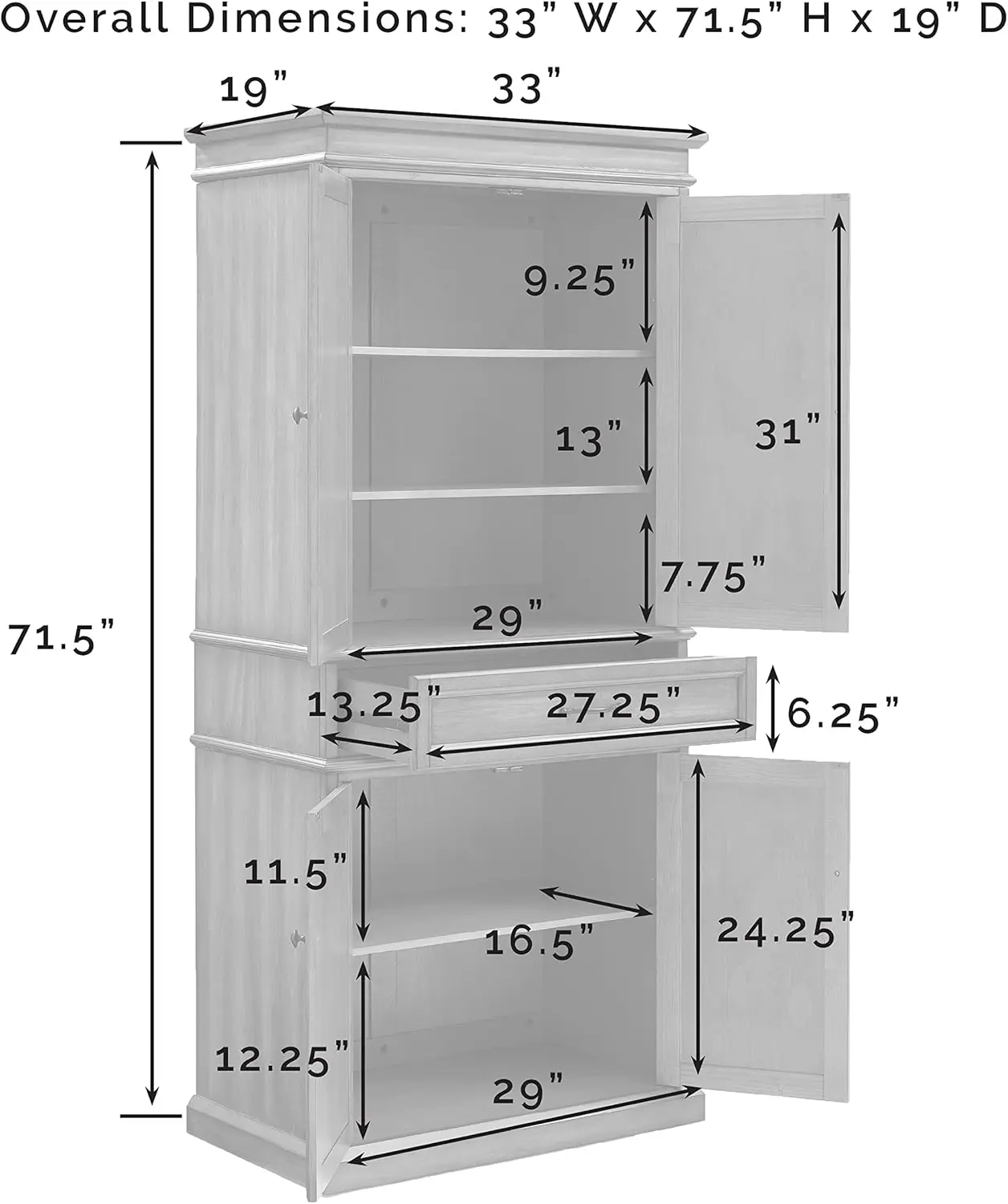 Parsons Traditional Pantry Storage Cabinet with Shelves, Kitchen, Dining, or Laundry Room, White