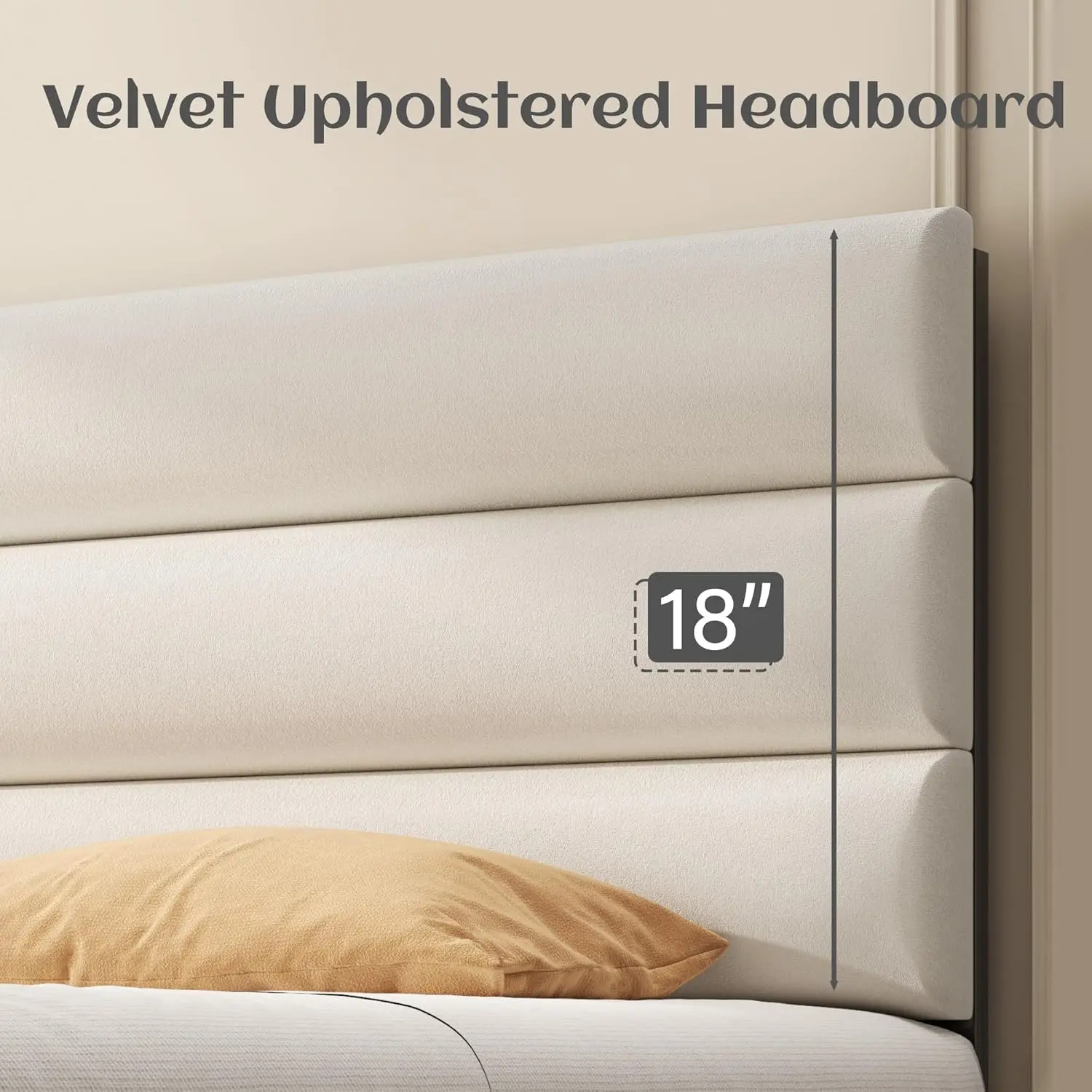 Queen Bed Frame with Storage Drawers, Queen Size Platform Bed Frame with Velvet Upholstered Headboard, Metal Support