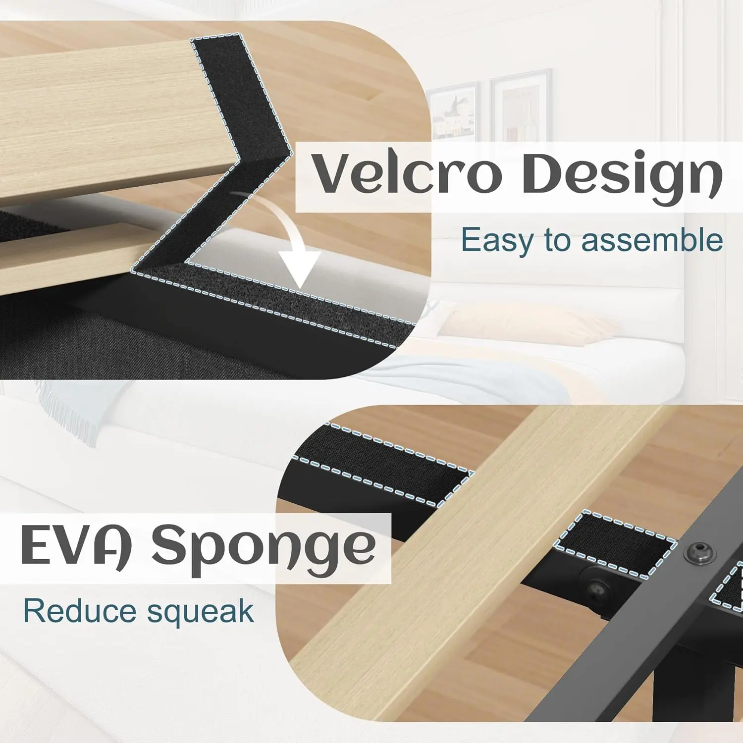 Queen Bed Frame with Storage Drawers, Queen Size Platform Bed Frame with Velvet Upholstered Headboard, Metal Support
