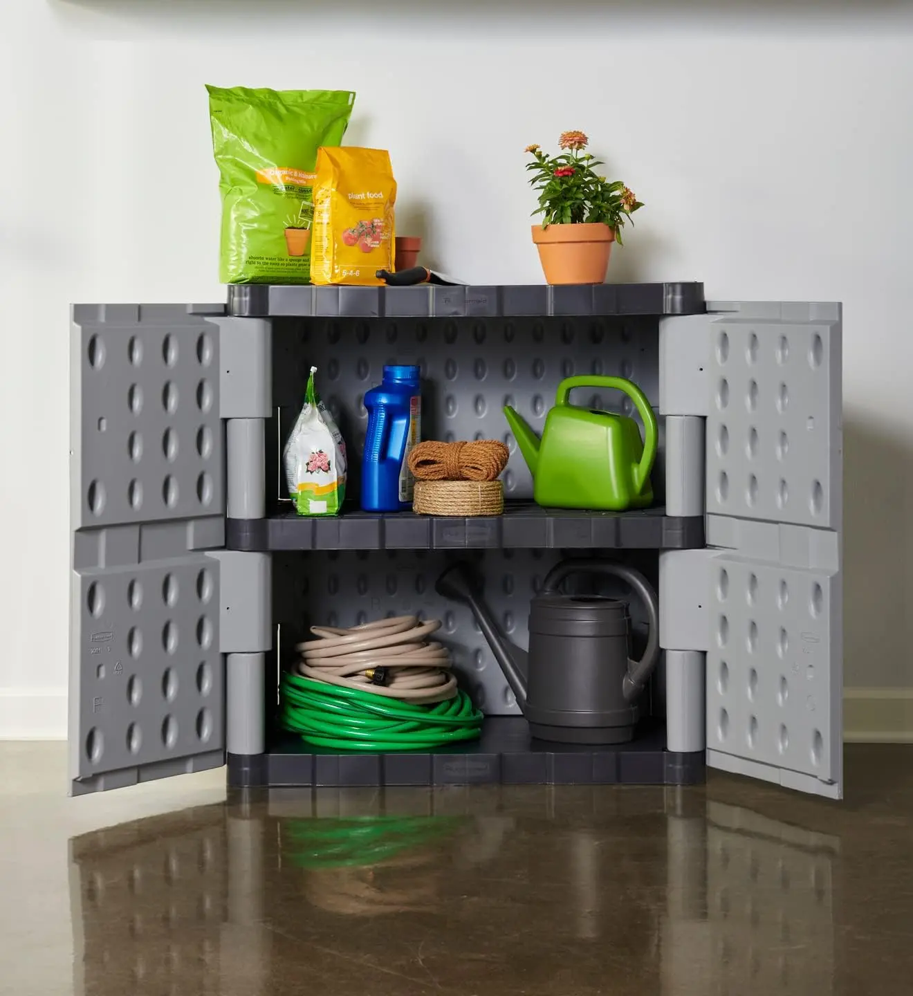 Freestanding Storage Cabinet with Doors 18"D x 36"W x 37"H Medium Gray/Black Two-Shelf Lockable Cabinet for Indoor/Outdoor