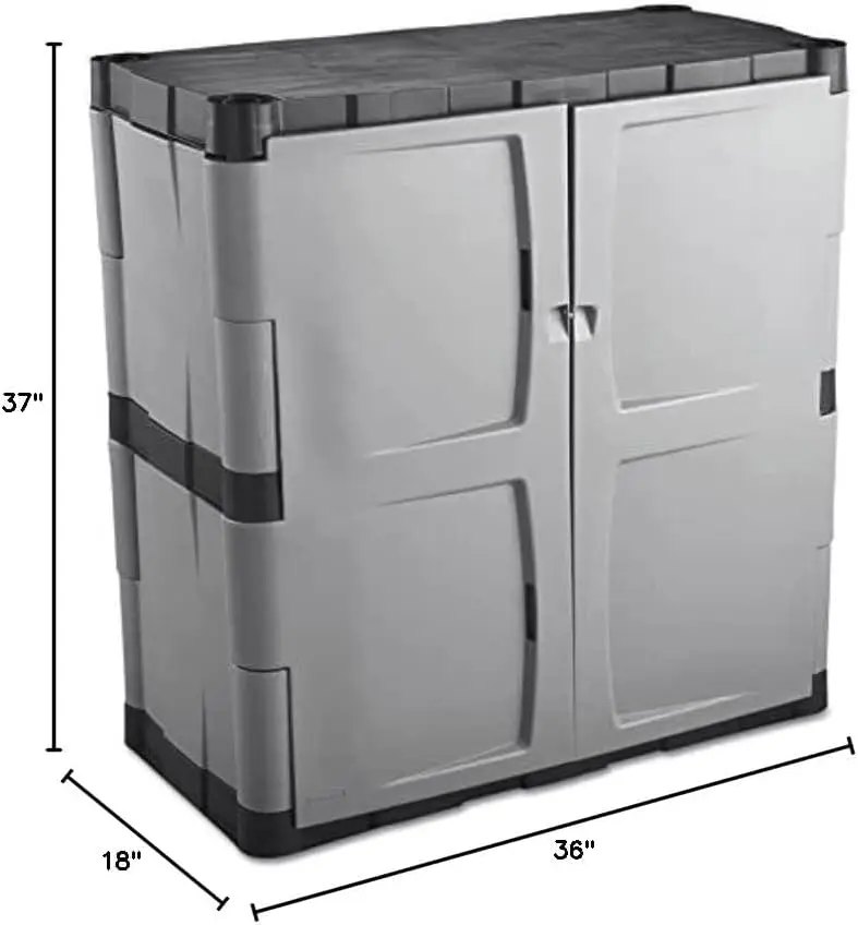 Freestanding Storage Cabinet with Doors 18"D x 36"W x 37"H Medium Gray/Black Two-Shelf Lockable Cabinet for Indoor/Outdoor