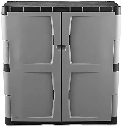 Freestanding Storage Cabinet with Doors 18"D x 36"W x 37"H Medium Gray/Black Two-Shelf Lockable Cabinet for Indoor/Outdoor