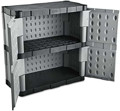 Freestanding Storage Cabinet with Doors 18"D x 36"W x 37"H Medium Gray/Black Two-Shelf Lockable Cabinet for Indoor/Outdoor