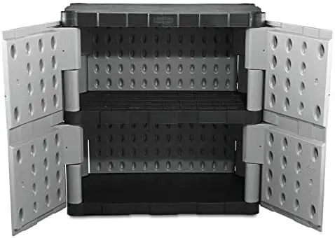 Freestanding Storage Cabinet with Doors 18"D x 36"W x 37"H Medium Gray/Black Two-Shelf Lockable Cabinet for Indoor/Outdoor