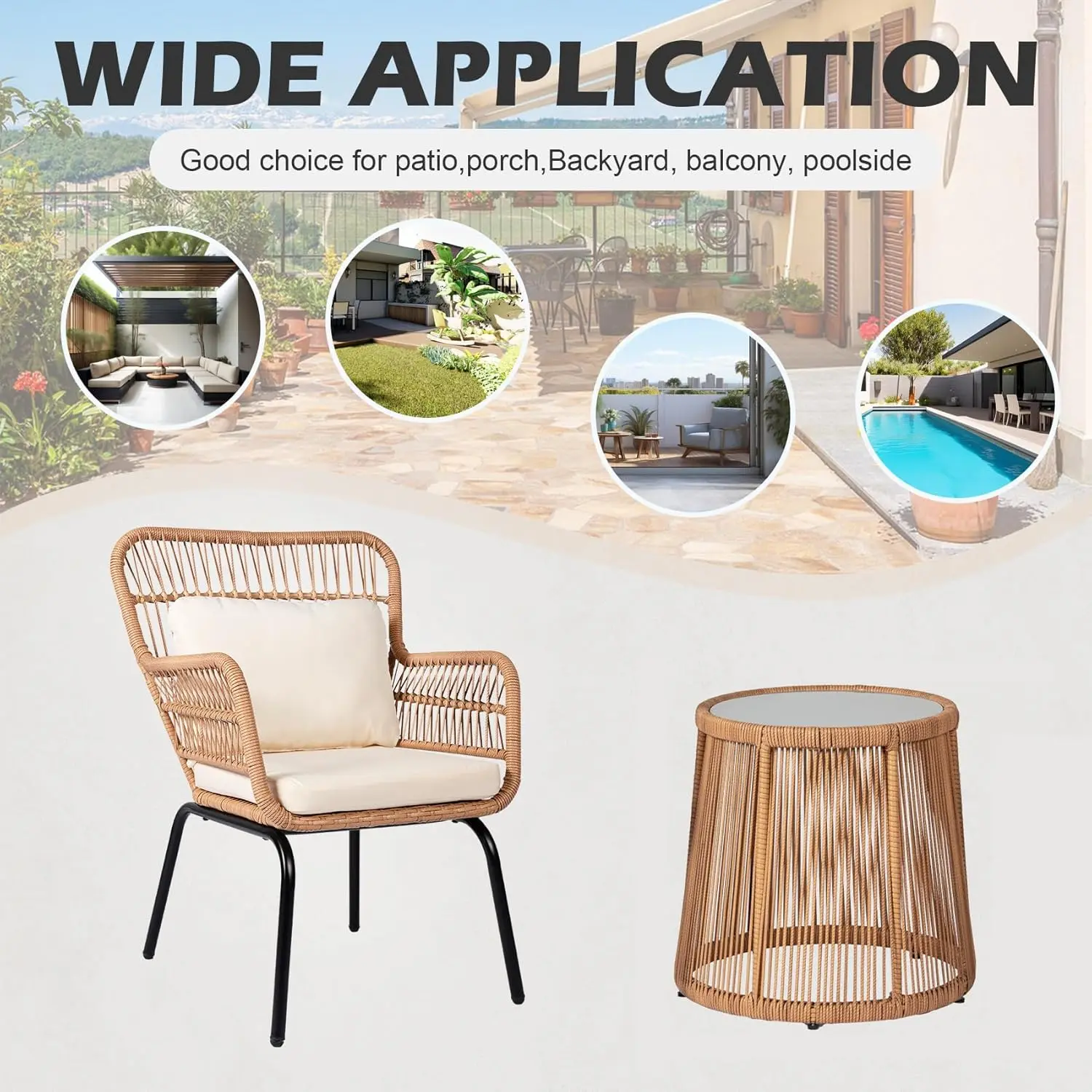 3 Piece Outdoor Wicker Furniture Bistro Set,Rattan Chairs Conversation Sets Wicker Patio Furniture for Balcony Poolside Backyard