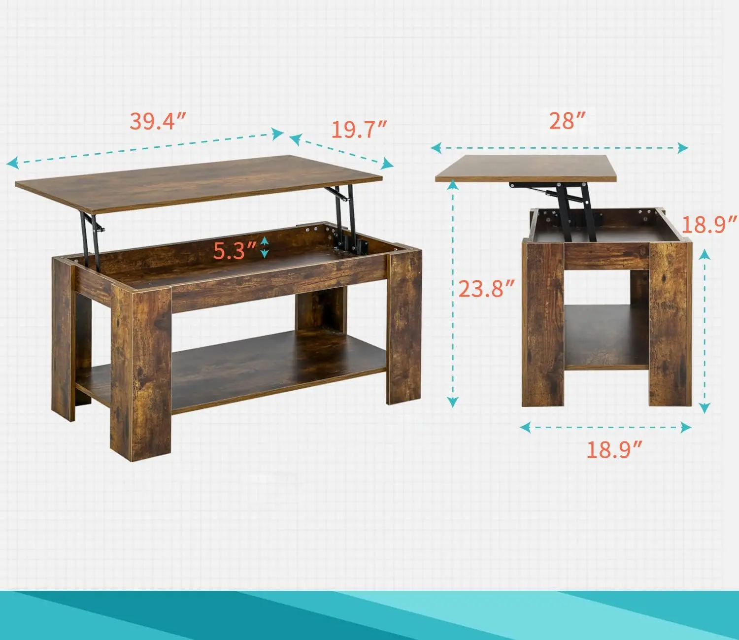 Lift TopCoffeeTable with HiddenCompartment and Storage Shelf WoodenLift Tabletop for Home Living Room Reception RoomOfficeBrown