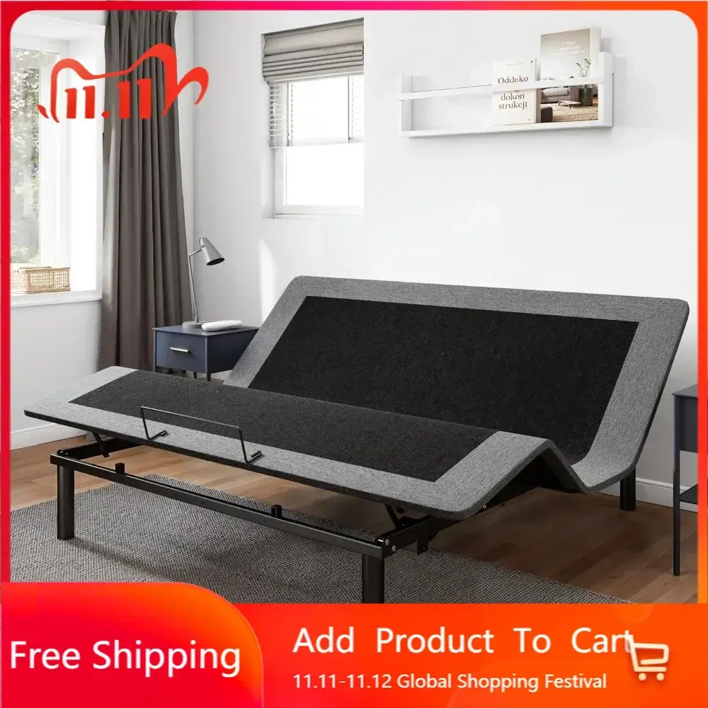 King Size Adjustable Bed Frame, Electric Bed Base, Wireless Remote Control, Whisper Quiet Durable Motor, Independent Head and Fo