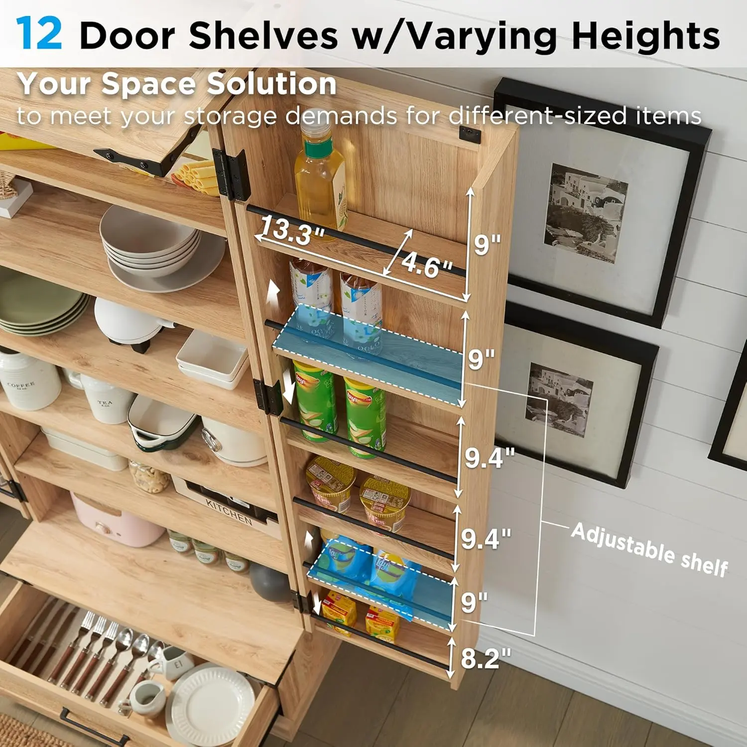 72" Tall Rattan Kitchen Pantry Cabinet with Drawer,Boho Storage Cabinet with 2 Rattan Doors and Shelves, Versatile Large Cabinet