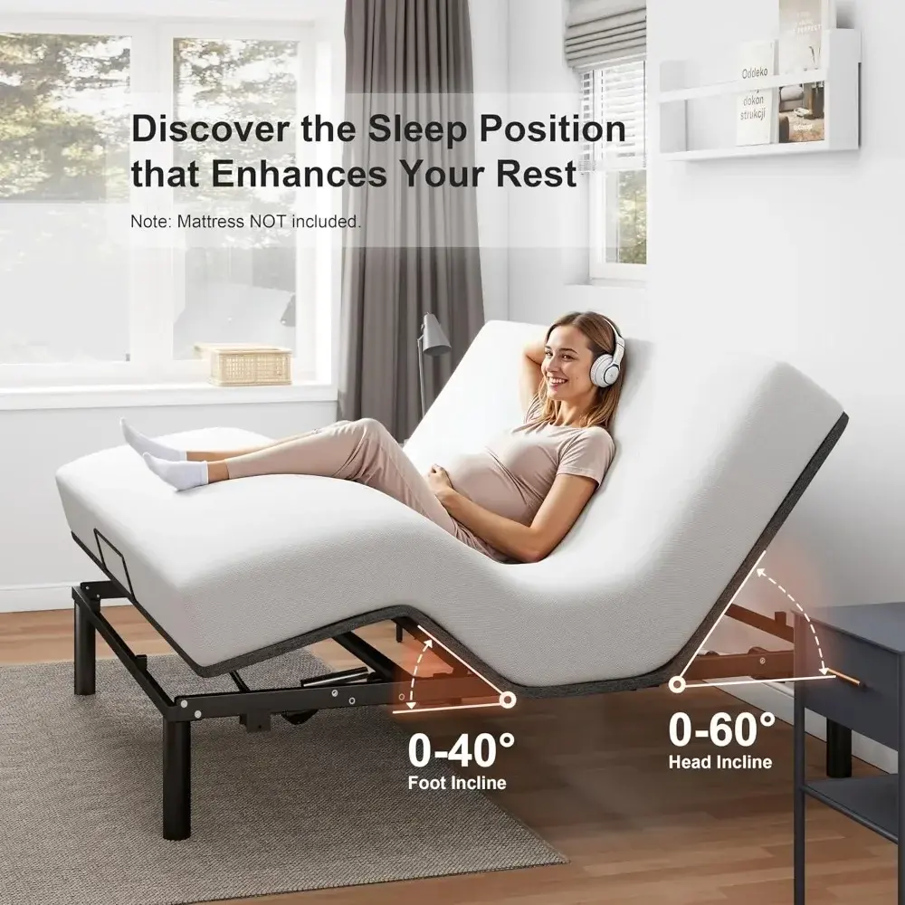 King Size Adjustable Bed Frame, Electric Bed Base, Wireless Remote Control, Whisper Quiet Durable Motor, Independent Head and Fo
