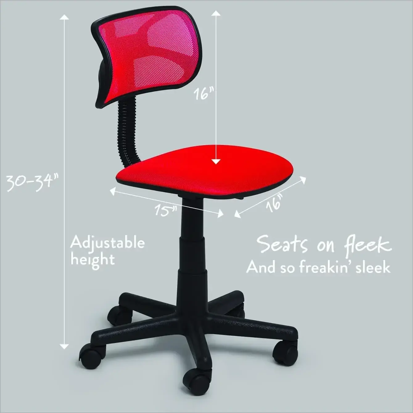 Swivel Mesh Desk Chair, Red 21D x 21W x 33H in