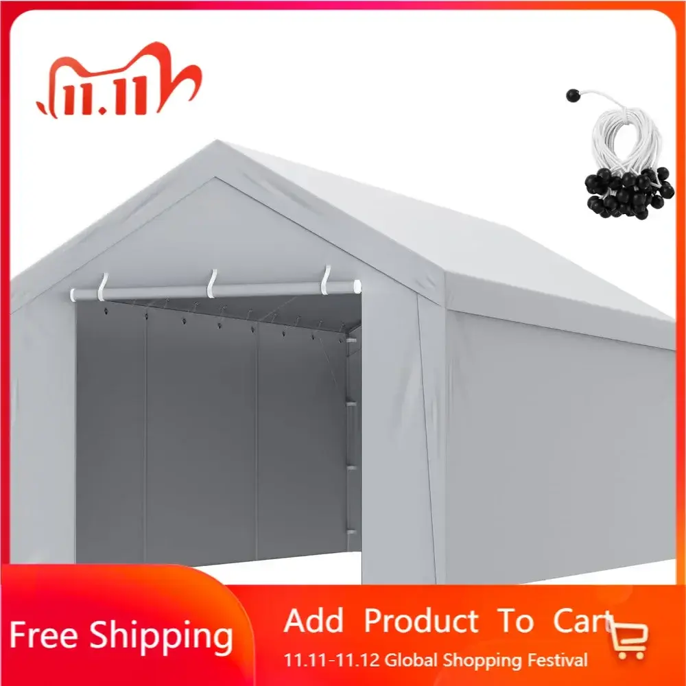 Carport Replacement Canopy Cover Top + Side Wall 10 x 20 ft, Garage Tent Shelter Tarp Heavy-Duty Waterproof & UV Protected, Eas
