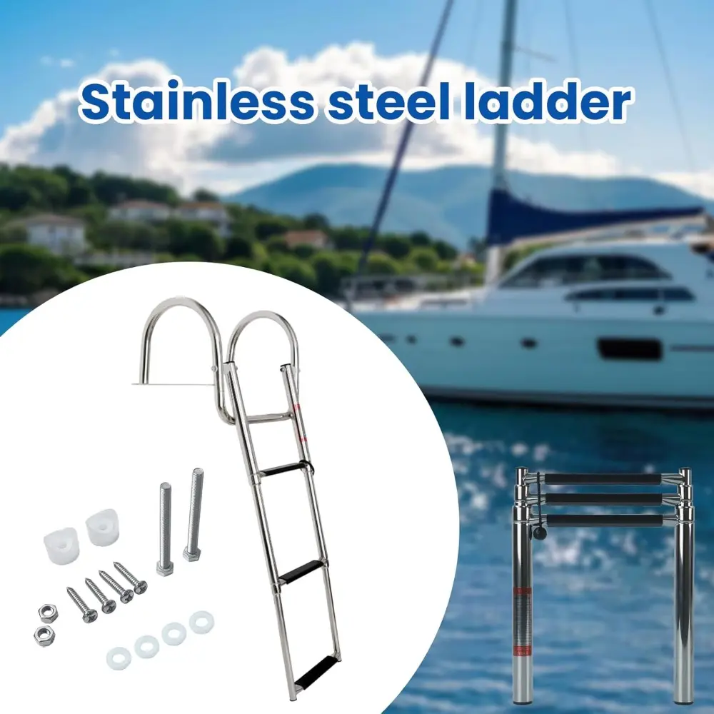 Pontoon Boat Ladder, Stainless Steel 3 Step Telescoping Boat Boarding Ladder with Wide Steps, Folding Boat Swim Ladder,Dock Ladd